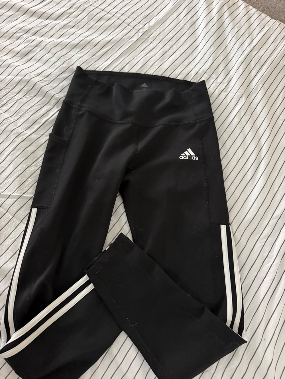 adidas Black Leggings with White Side Stripes